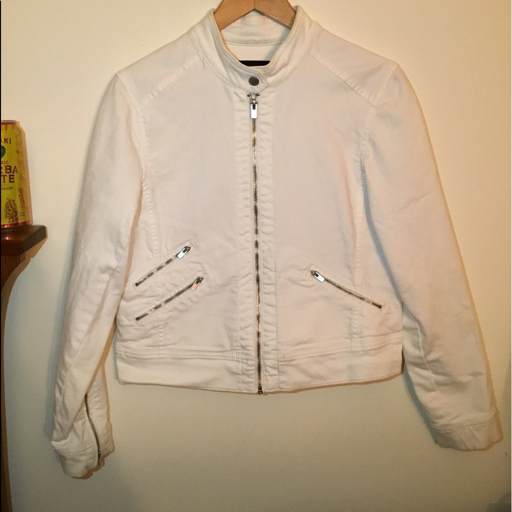 Banana Republic white jean jacket.